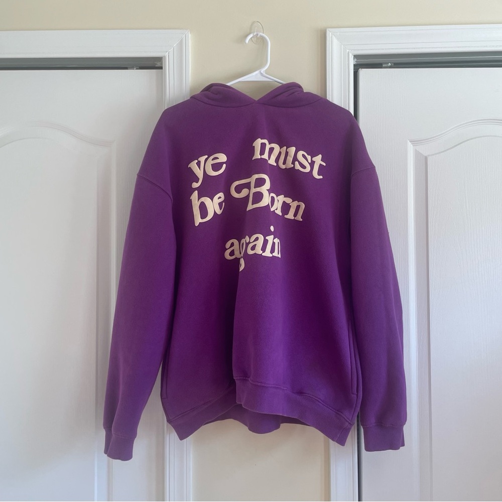 ye must be born again hoodie purple puff print send offers kanye west oversized